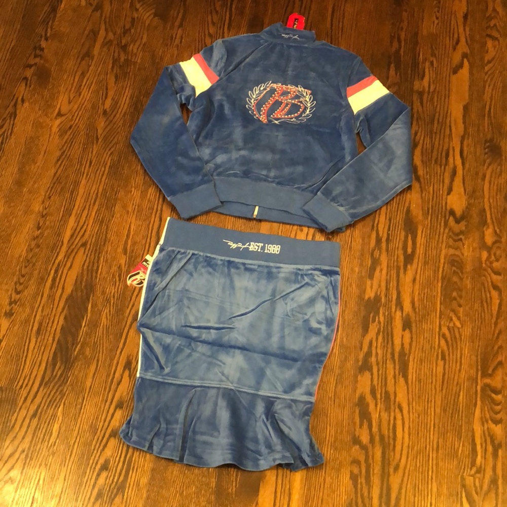 BNWT Y2K Velour Ruff Ryders Skirt Set Track Suit with Rhinestones - Picture 10 of 15